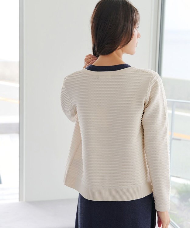 Tiaclasse 【洗える】ボーダー編みニットカーディガン アイボリー