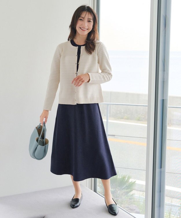 Tiaclasse 【洗える】ボーダー編みニットカーディガン アイボリー