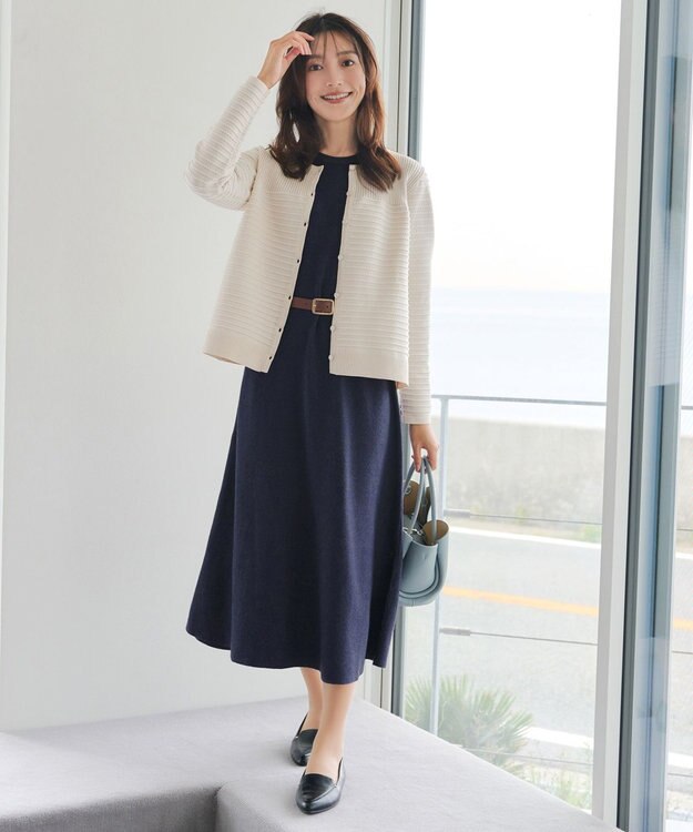 Tiaclasse 【洗える】ボーダー編みニットカーディガン アイボリー