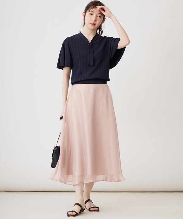 ANY SIS 【UVケア】ボウタイフレアスリーブ ニット ネイビー