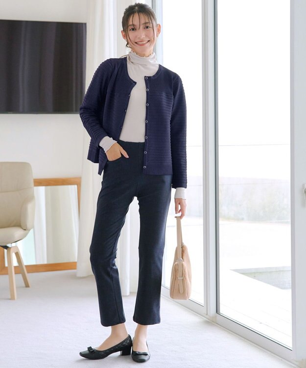 Tiaclasse 【洗える】ボーダー編みニットカーディガン ネイビー