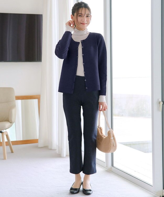 Tiaclasse 【洗える】ボーダー編みニットカーディガン ネイビー