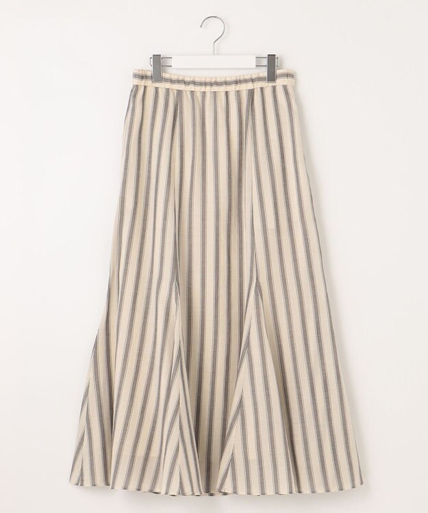 自由区 【洗える】テンセルリネン スカート フラックス×スレートストライプ