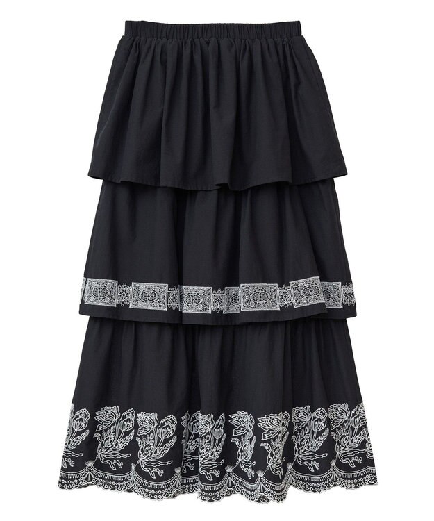 Green Parks ■ＥＳＣＡＲ　バイカラー刺繍ティアードスカート Black