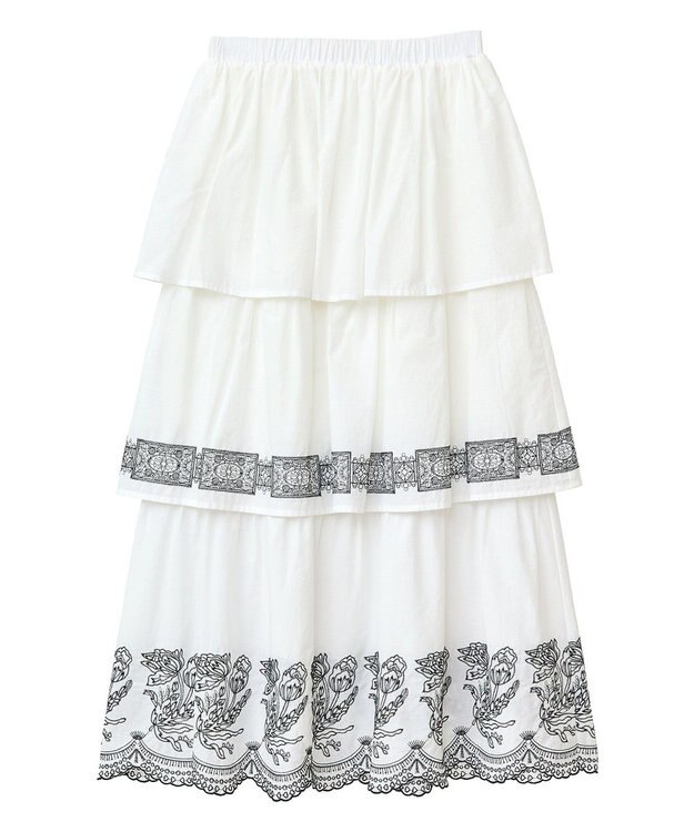 Green Parks ■ＥＳＣＡＲ　バイカラー刺繍ティアードスカート Off White