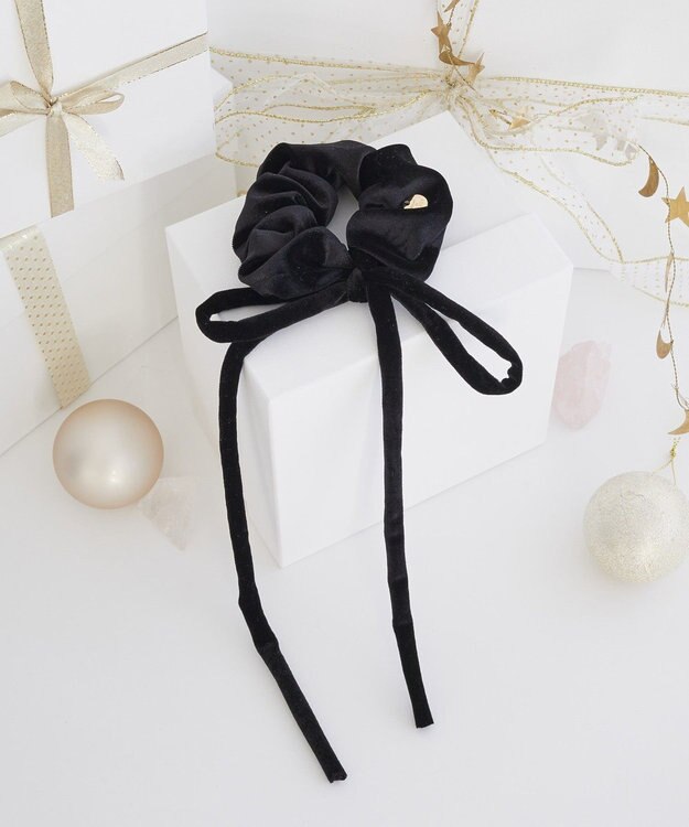 Maison de FLEUR ベロアリボンシュシュ Black