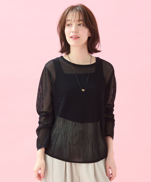 ANY 【アンチピリング】メッシュニットプルオーバー ブラック