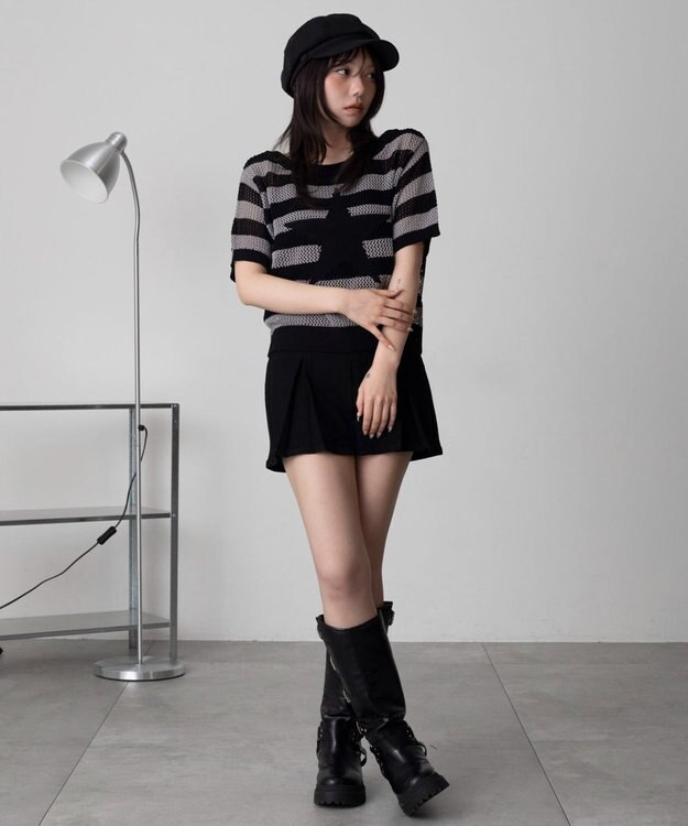 WEGO オフショルメッシュニット（S） グレーボーダー