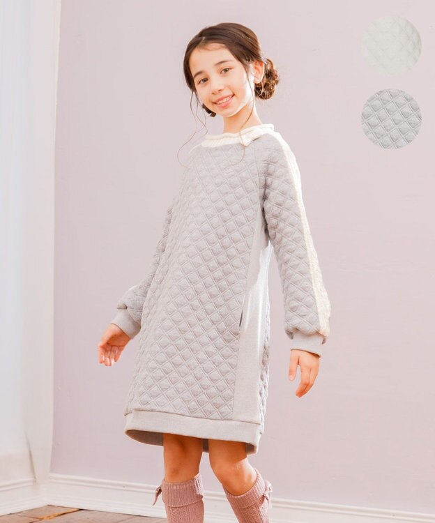 組曲 KIDS 【150-160㎝】ダイヤキルト ワンピース グレー系