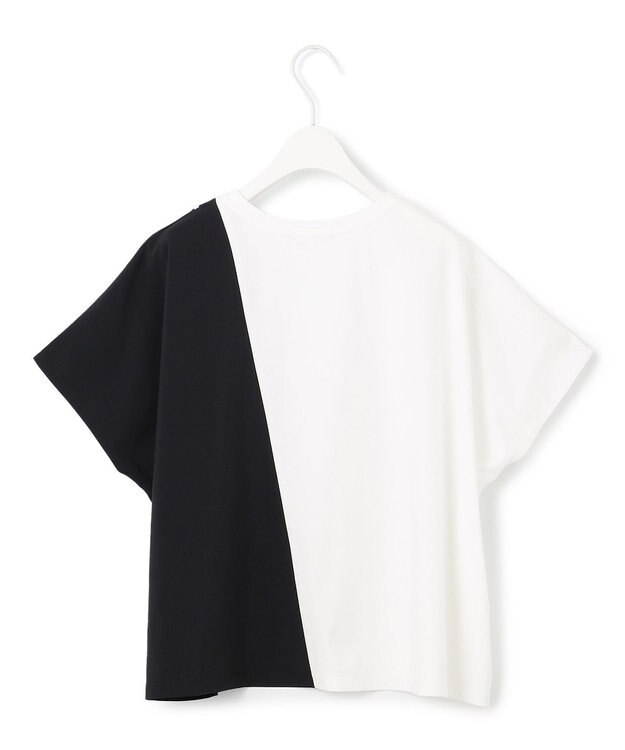ICB 【洗える】シルケットコンビスムース カットソー オフホワイト×ブラック系