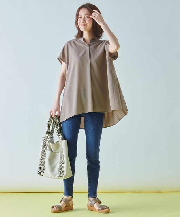 ANY 【洗濯機可】バックプリーツブラウス モカ