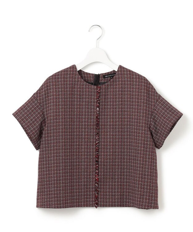 23区 【洗える】ツイーディーカラーミックス ハーフスリーブ ブラウス レッドミックス