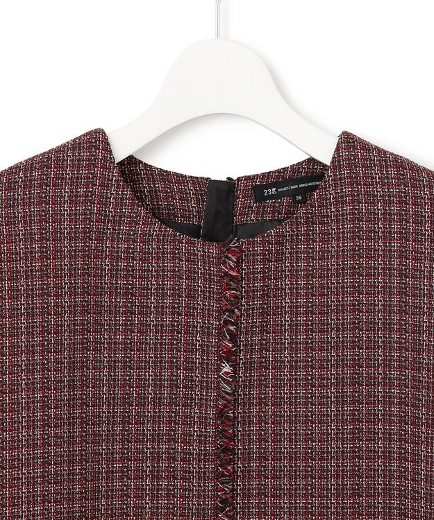 23区 【洗える】ツイーディーカラーミックス ハーフスリーブ ブラウス レッドミックス