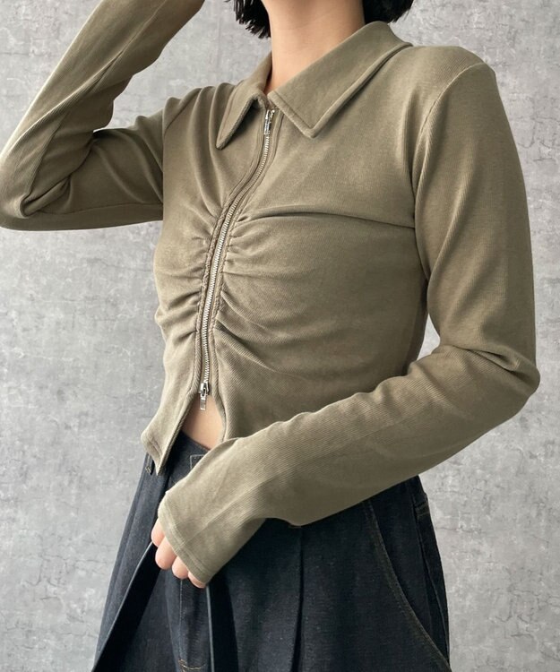 WEGO フロントギャザーＷジップロンＴ カーキ