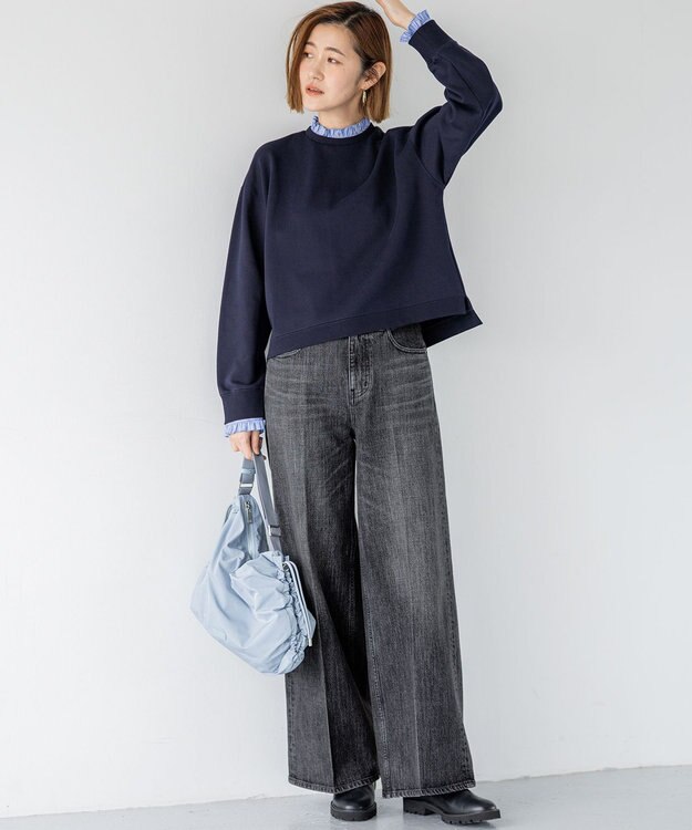 23区 L 【WEB＆一部店舗限定】クリアコットンテリー ストライプフリル スウェット ネイビー系