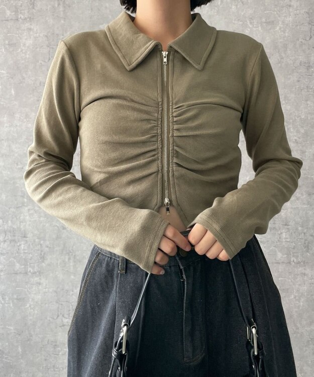 WEGO フロントギャザーＷジップロンＴ カーキ