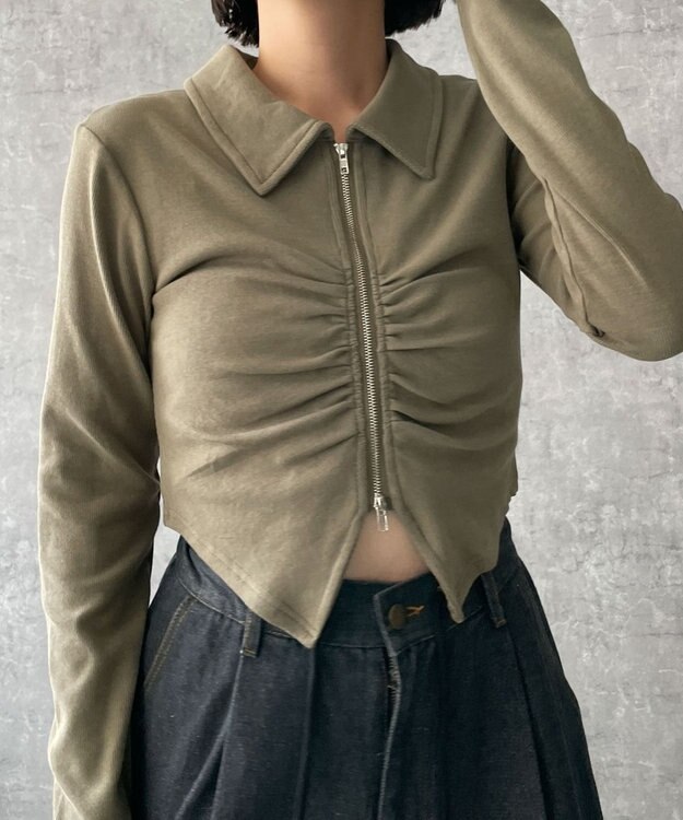 WEGO フロントギャザーＷジップロンＴ カーキ