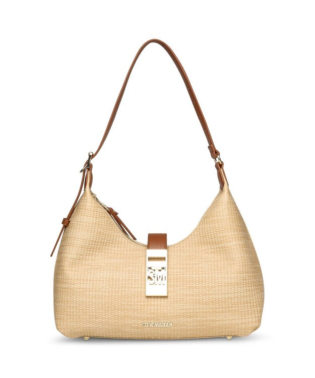 STEVE MADDEN BOVIE-S メタルアクセントラフィア調ショルダーバッグ ナチュラル