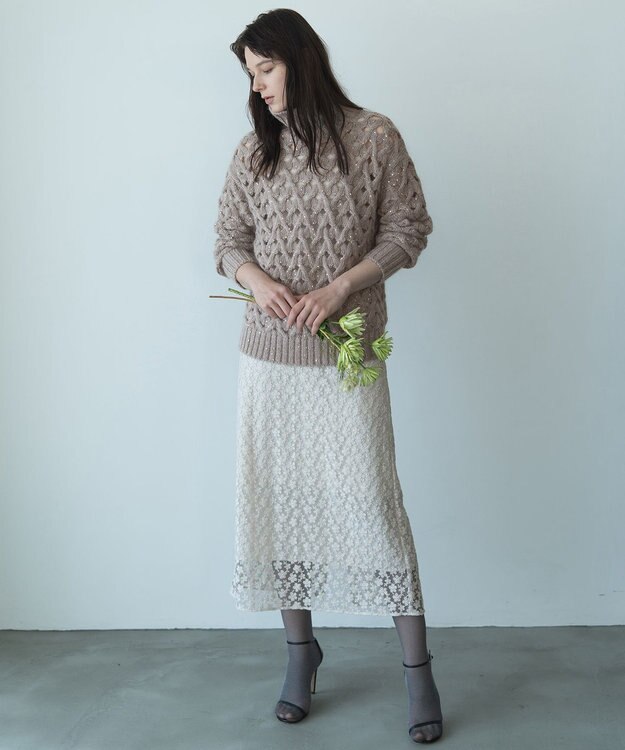 自由区 【カトリエムブーケ】Paillette mix スパンコールプルオーバーニット ベージュ