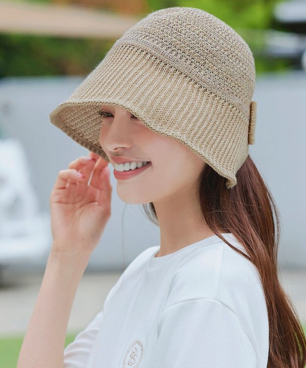 Tiaclasse リボンニットバケットハット ベージュ
