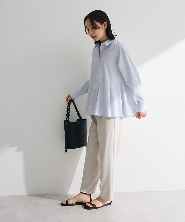 Green Parks スウィッチングペプラムシャツ Stripe