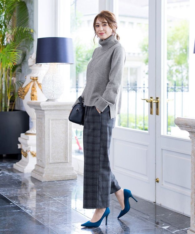 Tiaclasse L 【洗える】もっちり柔らかいリブタートルプルオーバーニット グレー