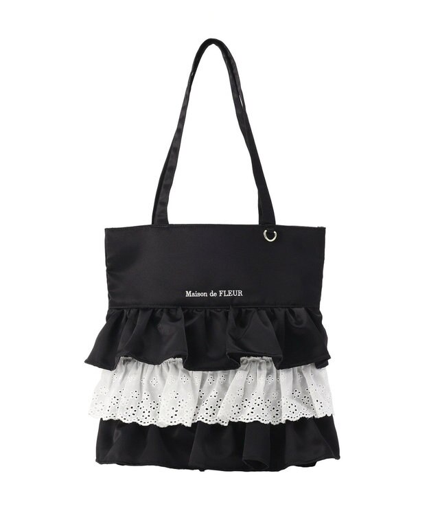 Maison de FLEUR サテンフロントフリルスクエアトートバッグ Black