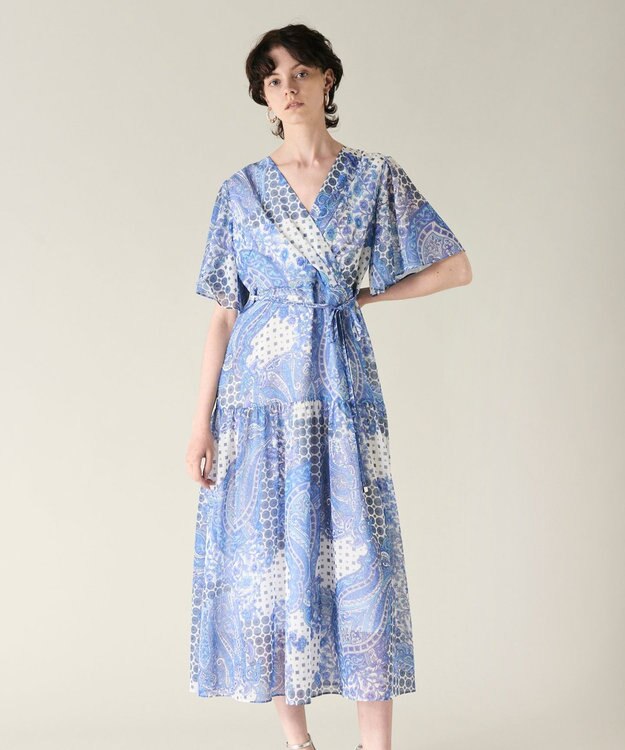 GRACE CONTINENTAL ペイズリーカシュクールワンピース ブルー