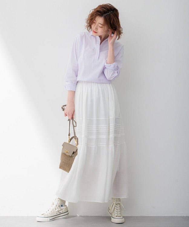 23区 L 【Oggi4月号掲載/洗える】CANCLINI スキッパー シャツ [WEB限定]ラベンダーストライプ