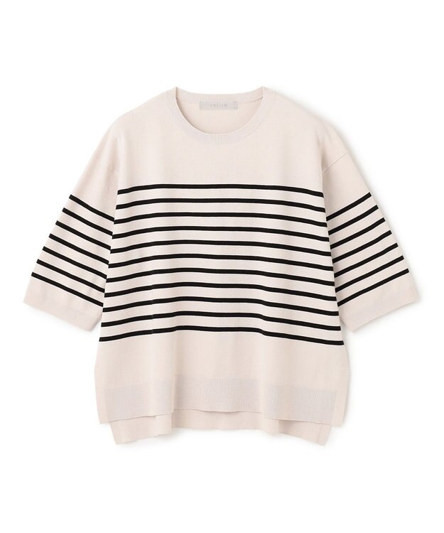 UNFILO L マイビューティニット ハーフスリーブ グレージュ×ブラック