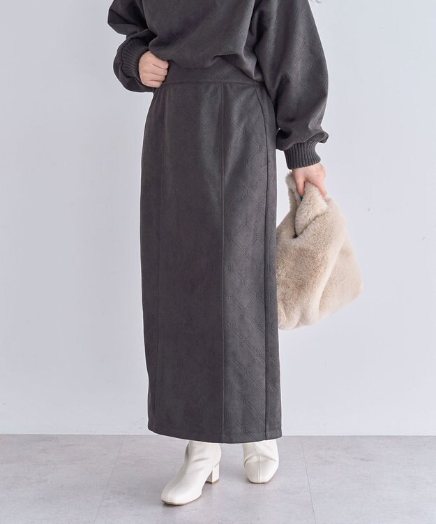 Green Parks ・ＥＬＥＮＣＡＲＥ　ＤＵＥ　エンボスナロースカート Charcoal Gray