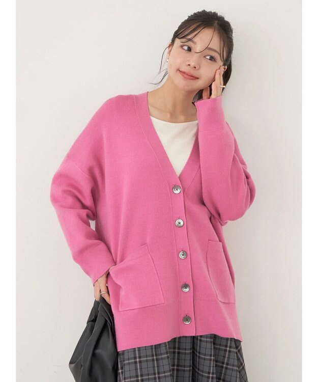 earth music&ecology やわらかタッチＶネックカーディガン Pink