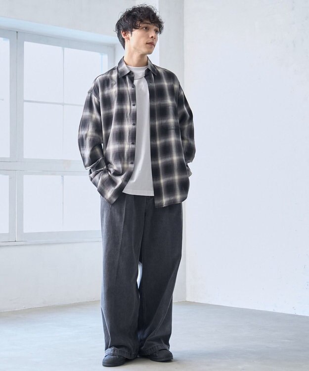 WEGO 【ウエストゴム】スーパーバギーデニムスラックス ブラック