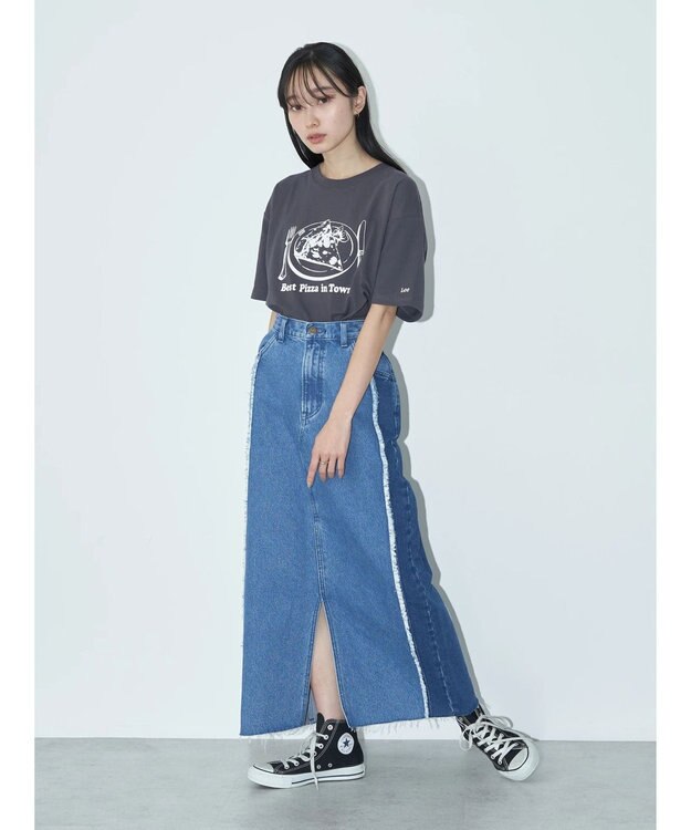 earth music&ecology Ｌｅｅ×ｅ．ｍ．ａ．ｅ　ＰＩＺＺＡ　ＴＥＥ Charcoal Gray