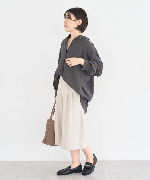 Green Parks レイヤード風ＢＩＧシャツ Charcoal Gray