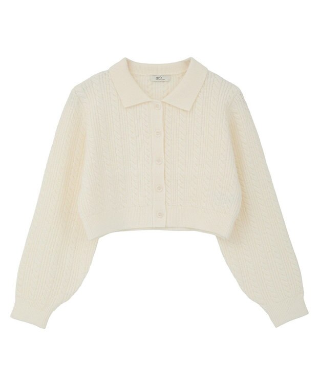 earth music&ecology 襟付きケーブルニットジャケット Ivory