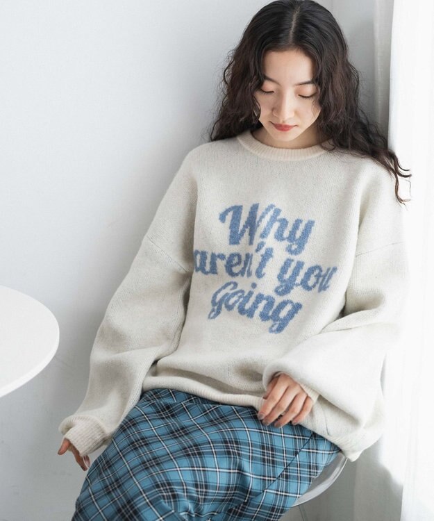 WEGO フラッフィーロゴジャガードニットプルオーバー ホワイトアイボリー