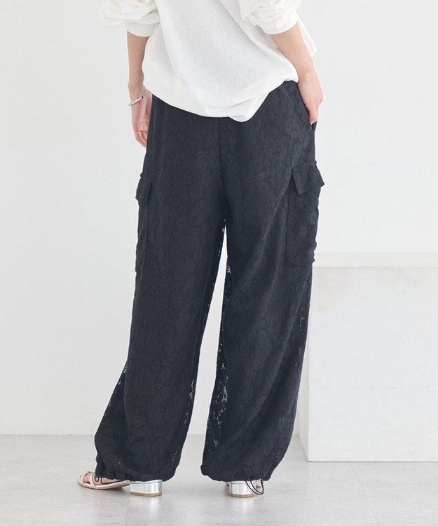 earth music&ecology 総レースカーゴパンツ Black