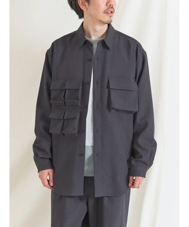 CRAFT STANDARD BOUTIQUE ポリエステルツイルポケッタブルシャツ Charcoal Gray