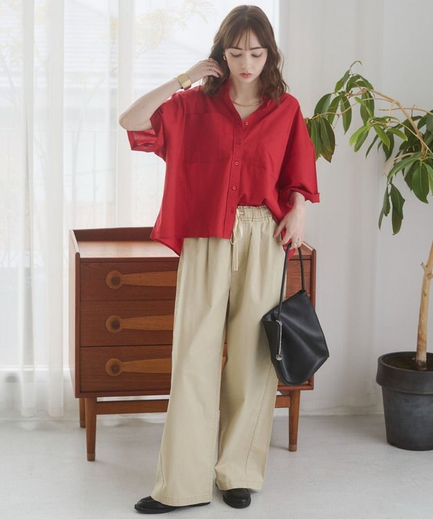 WEGO 【ANGIE VINTAGE】キャンブリックボイルオーバー半袖シャツ レッド