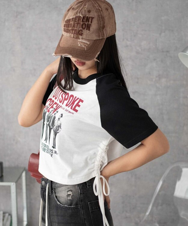 WEGO グラフィックショートサイドリボンドロストT 柄7