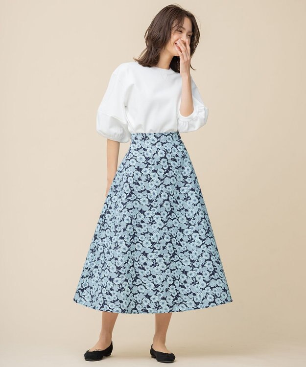 組曲 【組曲×setsuko sagittaire】バイカラーフラワープリント フレアスカート スモーキーグリーン系5