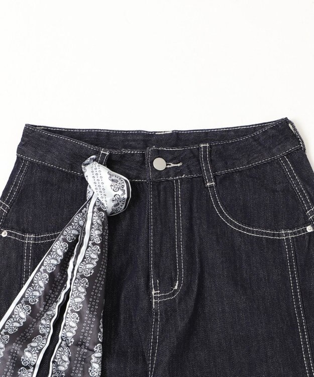 WEGO バンダナ付きリジットワイドデニム デニム濃色