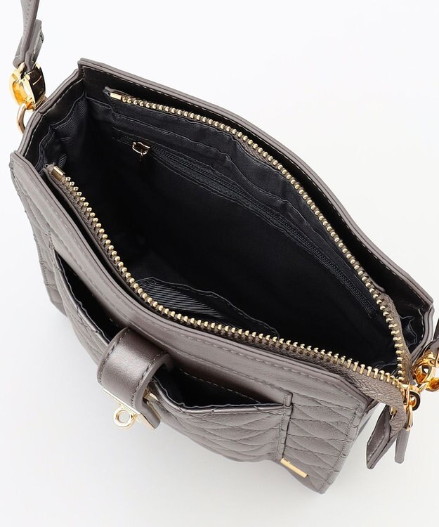 LA BAGAGERIE シープキルトWストラップスクエアショルダー ガンメタリック