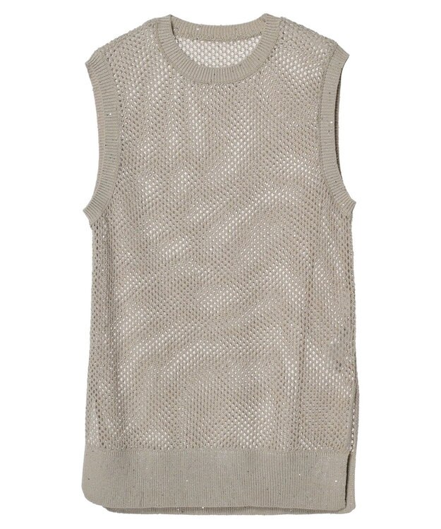Green Parks スパンコールニットベスト Gray Beige