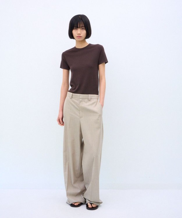 ATON WOOL SILK TWILL | タックレスワイドパンツ TOP BEIGE