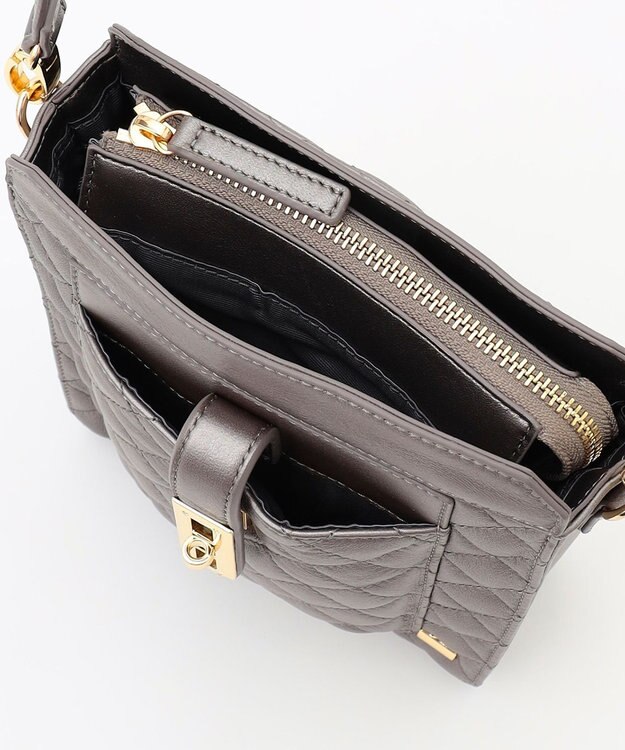 LA BAGAGERIE シープキルトWストラップスクエアショルダー ガンメタリック