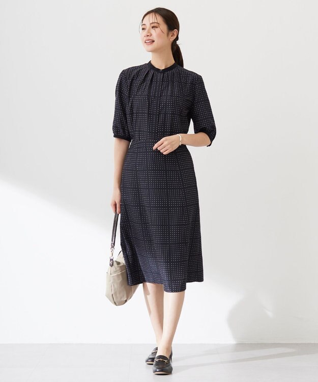 J.PRESS LADIES L 【洗える】ブロックドットプリント フレアー スカート ネイビー系5