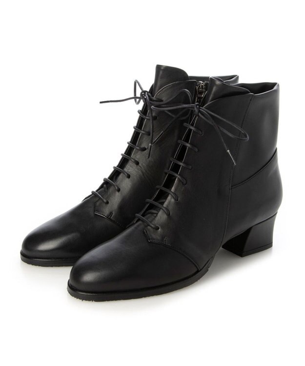 MODE ET JACOMO <D'ICI>チャンキーヒールレースアップショートブーツ ブラック
