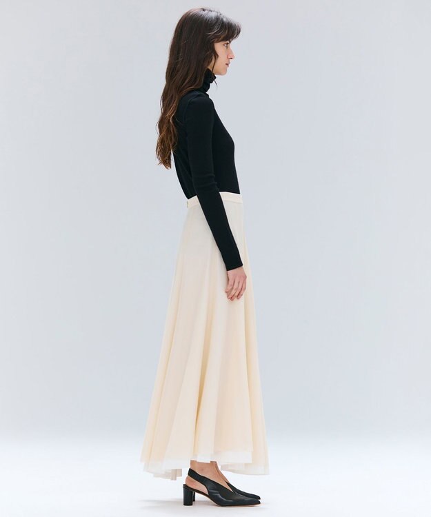 BEIGE， PINE / ウールレイヤードフレアスカート Ecru